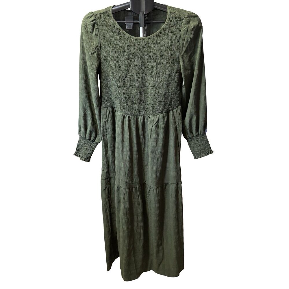 NWOT 10 BloomChic Green Shirred Pocket Plain Textured Long Sleeve
